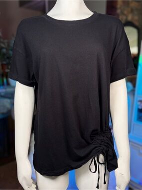 Current/Elliott Black Knit “Casson” 100% Cotton Asymmetrical Ruched Top, Sz S